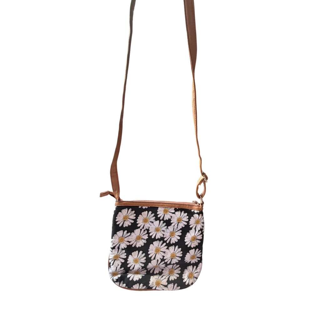 Rosetti Womens Daisy Floral Crossbody Bag Black Brown Canvas Triple Zip Purse - Picture 3 of 7